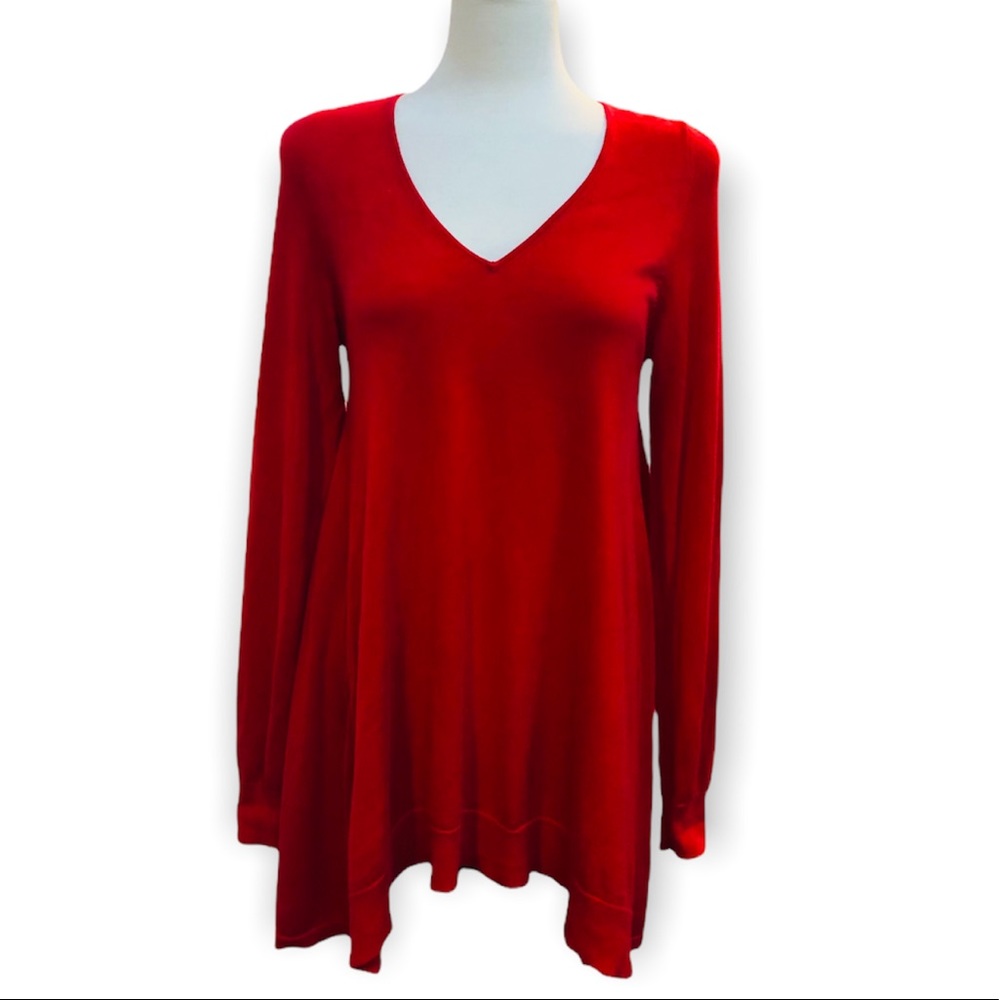 INC International Concepts Women’s Medium Red V Neck Tunic Sweater